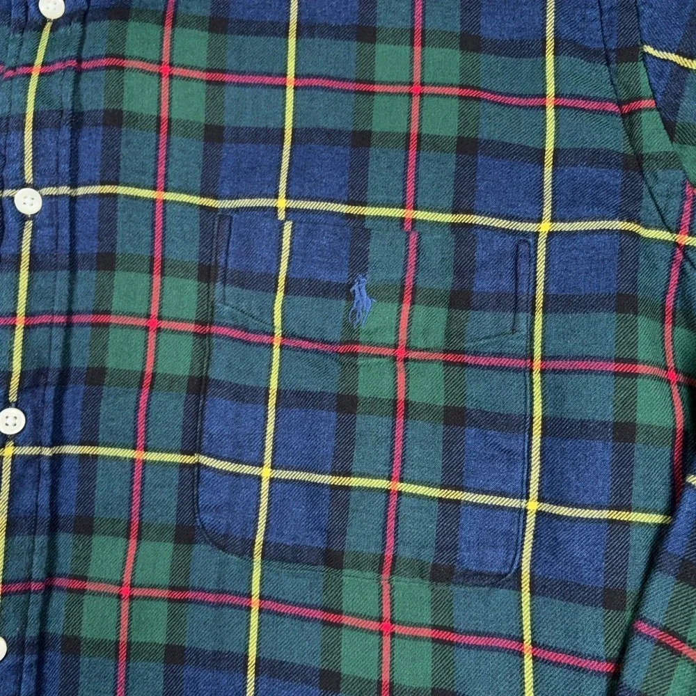 Polo Ralph Lauren Long Sleeve Sport Shirt Mens 2XLT Blue Plaid Cotton Button
